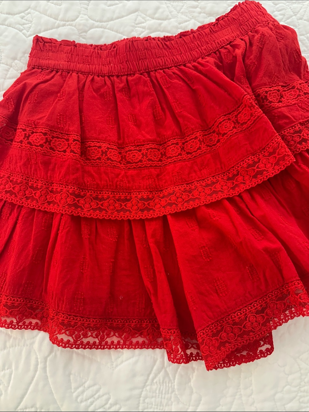 Red Tiered Lace Mini Skirt - Picture 5 of 5